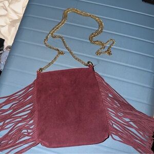 Fringe Cow Suede leather Crossbody Bag - Burgundy